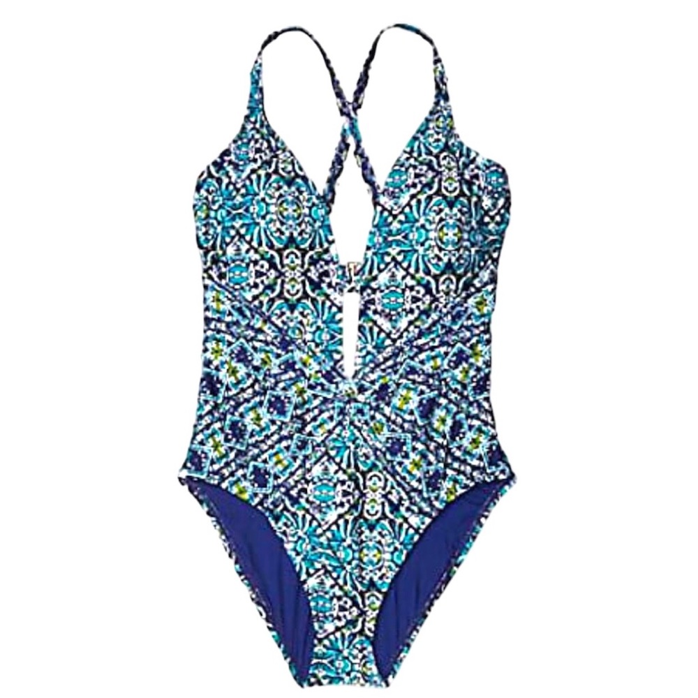 La Blanca Multicolor Geo Print One Piece Swimsuit Tummy Control Sz S